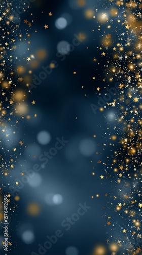 Starry Night Background With Sparkling Lights and Golden Stars for Festive Oc...