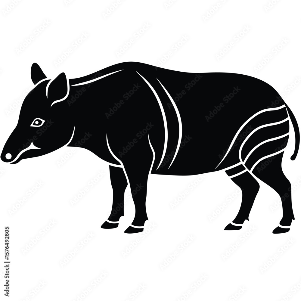 Fototapeta premium Black babirusa silhouette profile view wild pig animal