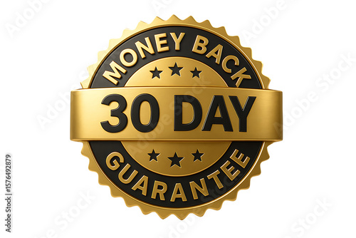 Premium 30-Day Money Back Guarantee Gold Seal - Shiny, Realistic 3D Rendered Badge for Business and E-commerce Trust Assurance