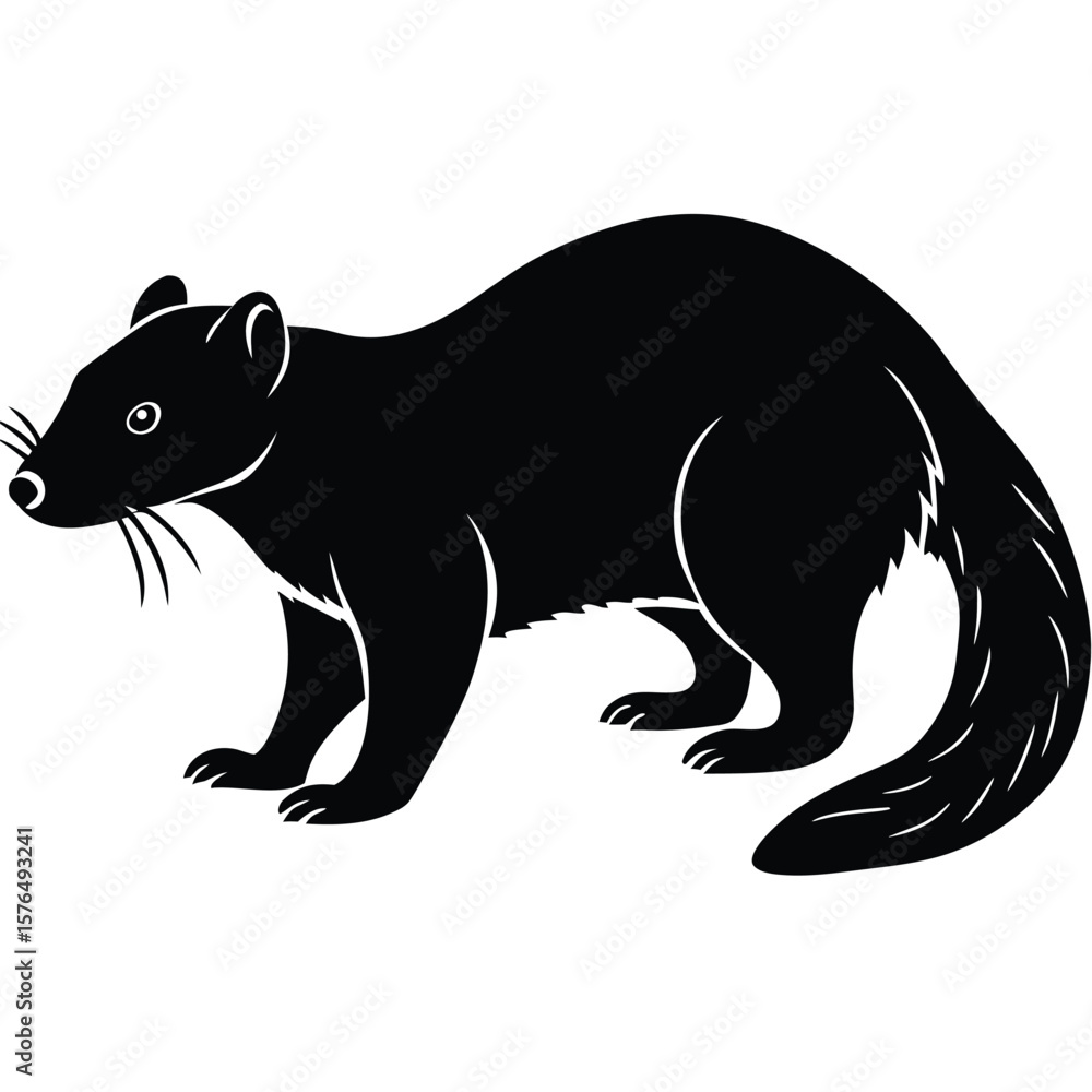 Fototapeta premium Black binturong silhouette with bushy tail and pointed ears animal mammal