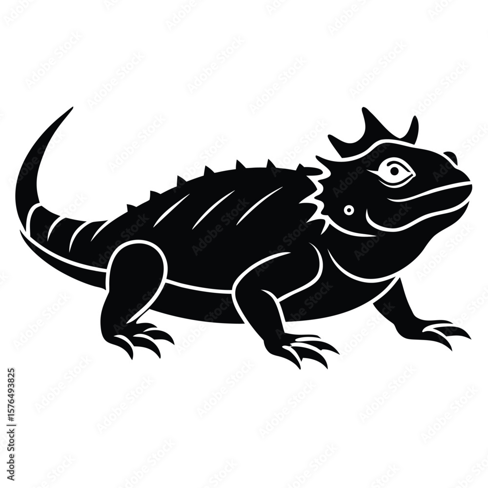 Fototapeta premium Black horned lizard silhouette reptile animal