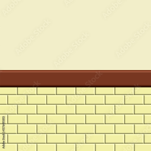 Minimalist Cream Brick Wall with Brown Trim and Beige Upper Wall.
