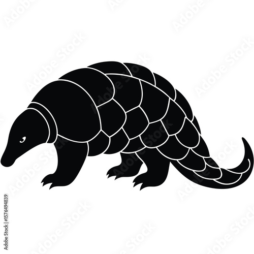 Black pangolin silhouette with white scales animal wildlife