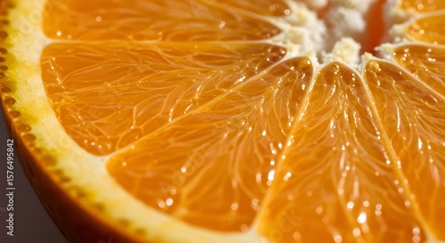 Close-up of sliced orange showing juicy texture and vibrant color, macro style
