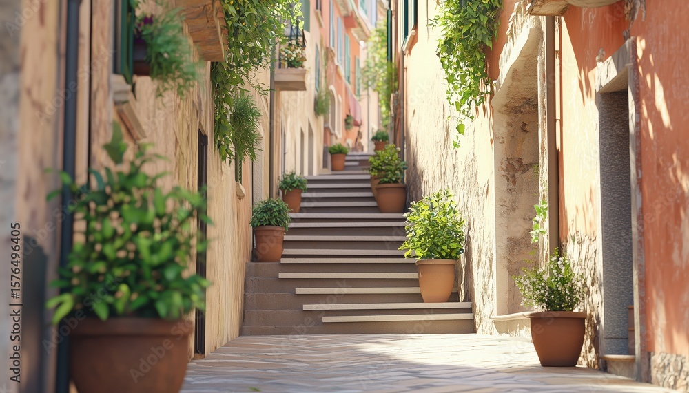 Obraz premium Medieval Charm On The Historic Streets Of Vernazza: Exploring The Quaint Alleys With Potted Plants In Cinque Terre, Liguria, Italy