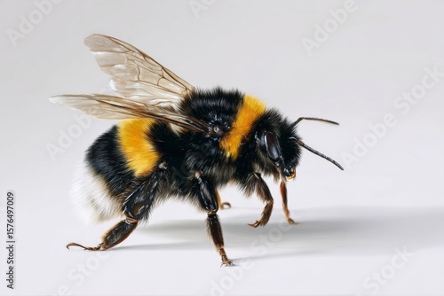 Close-up View of a Bumblebee Showcasing Its Furry Body and Delicate Wings on ...