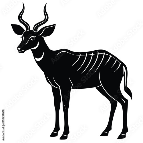 Black vector silhouette of a horned antelope white