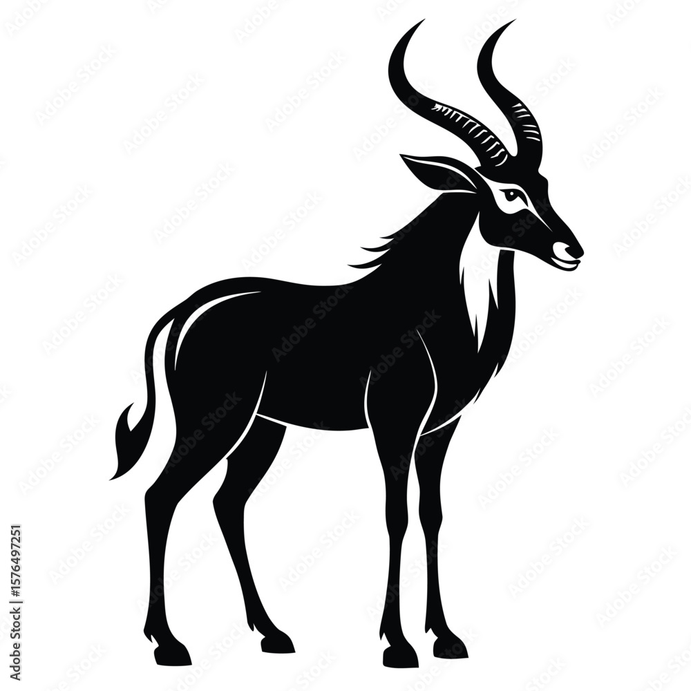 Obraz premium Black vector silhouette of a sable antelope with curved horns black silhouette vector art