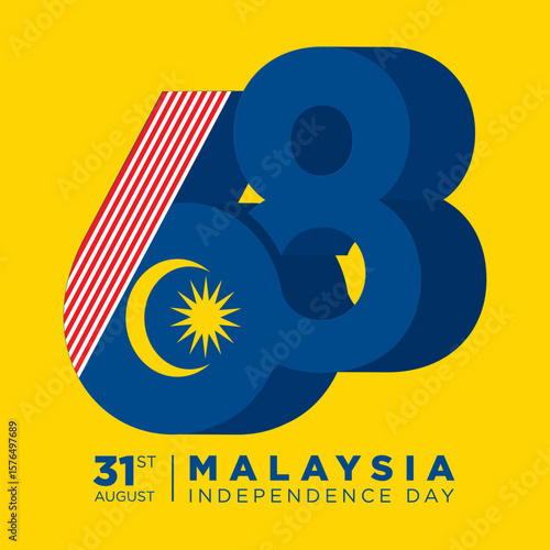 Vector illustration. 68 years of Malaysia Independence Day, 31 August. Malaysia day banner and poster design for social media and print media