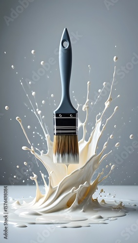 Paintbrush in Splash of Creamy Liquid - Artistic Creativity Concept