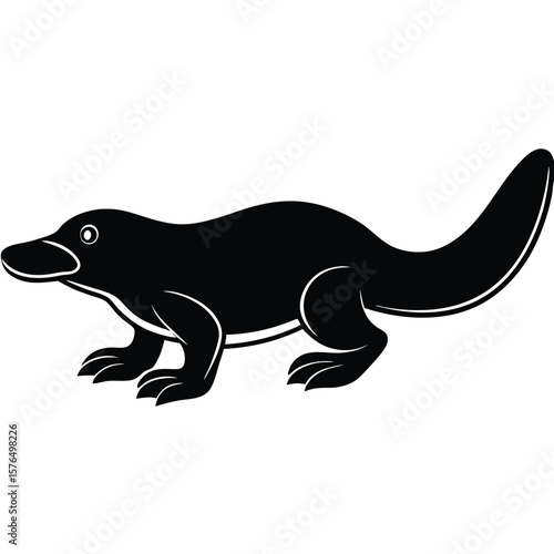 Bold black silhouette vector of a platypus animal