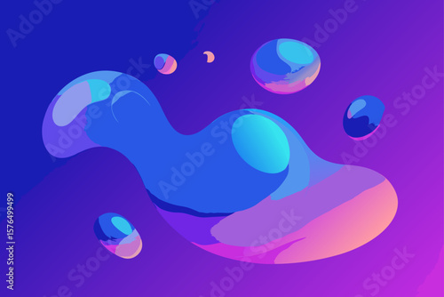 Hovering Abstract Fluid Glass Shapes on a Neon Gradient