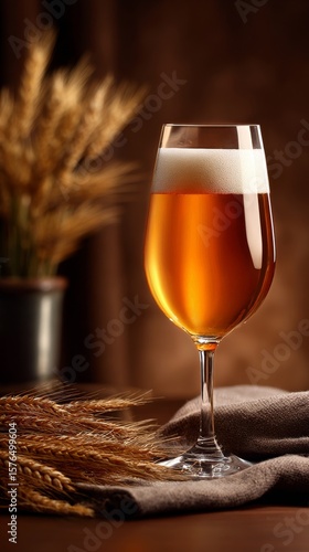 Refreshing Golden Beer in a Glass With Barley in a Warm Setting During Evenin...