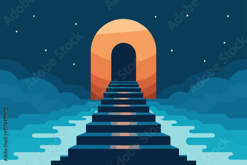 Ancient Stone Stairway Emerging from Ocean Waves