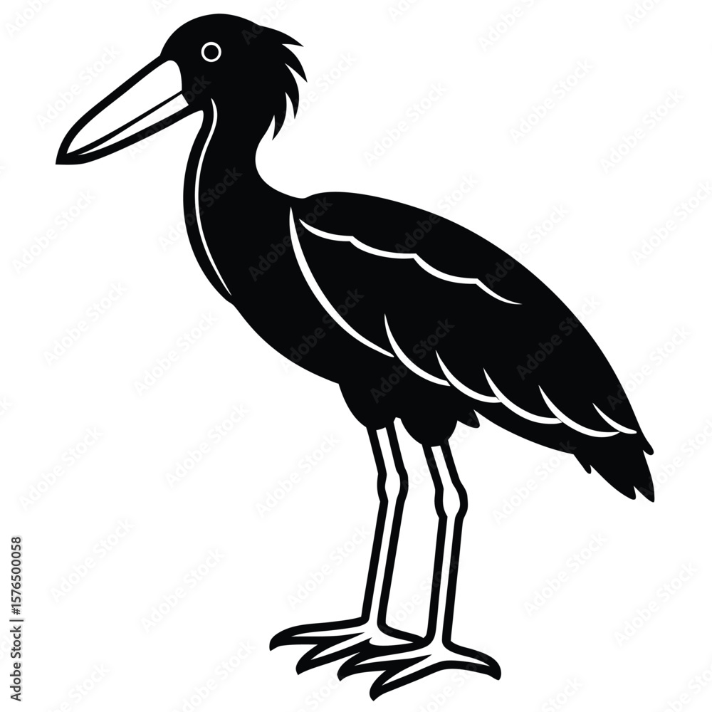 Fototapeta premium Shoebill stork silhouette standing profile bird black