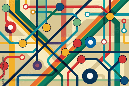Abstract Subway Map Pattern with Lines and Circles