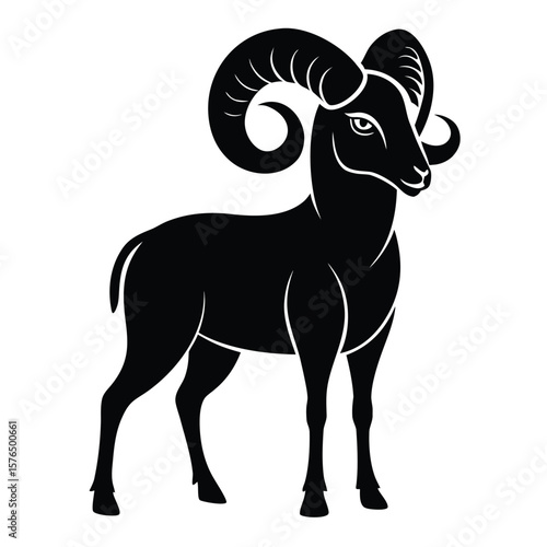 Stylized black silhouette argali sheep with large curved horns bighorn sheep wild sheep