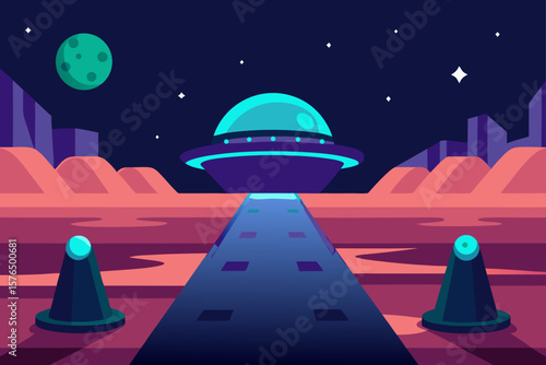 Futuristic Empty Spaceport with Blinking Lights