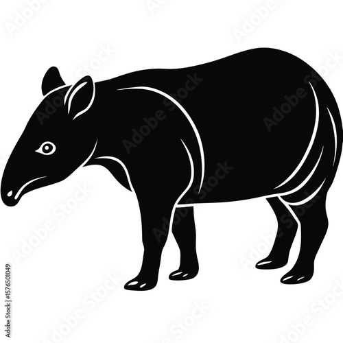 Stylized black silhouette of a Malayan tapir standing animal wildlife