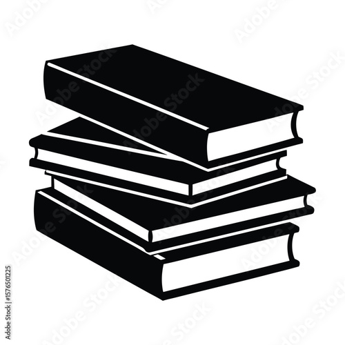 Stack of several books black and white silhouette vector illustration