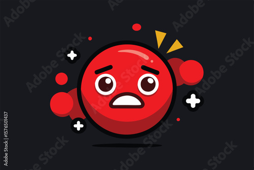 Red cartoon emoji showcasing nervous expression with wide eyes and stressed features, set against a dark background. Perfect for conveying anxiety, emotion or face illustration concepts.