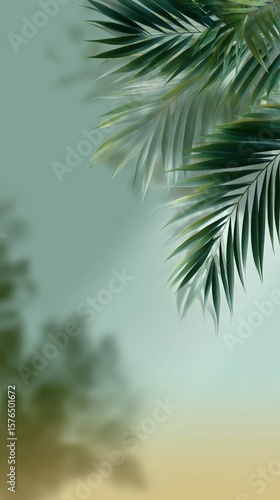 Lush Green Palm Leaves Against a Soft Blurred Background in an Outdoor Settin...