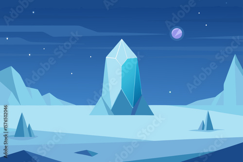Vast Snowy Wasteland with a Lonely Crystal Structure