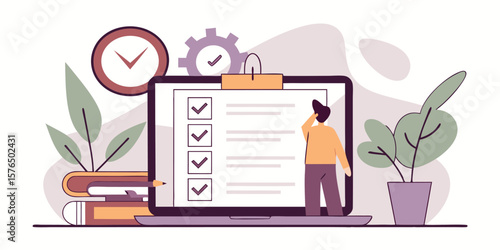 Person checking tasks on digital checklist technology