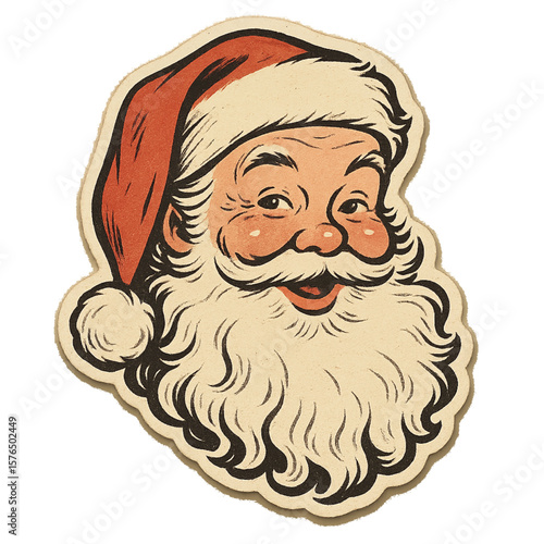Charming Vintage Santa Claus Sticker – 1950s Retro Christmas Vector on White Background