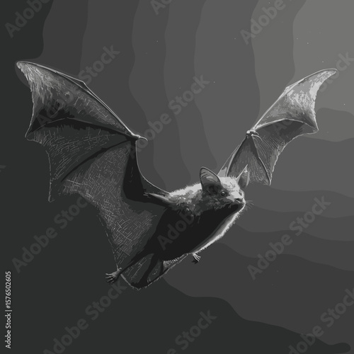 Bat flying in dark environment with detailed wings visible  