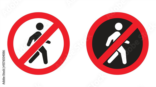 Prohibition icon, No access for pedestrians or do not walk symbol, isolated on white background, vector illustration.