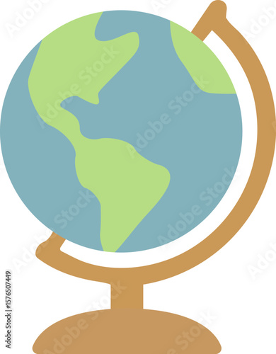 Globe with wooden stand showing American continents. Flat vector illustration isolated on white background. Geography and education concept for design, poster, banner Adobe Illustrator Artwork