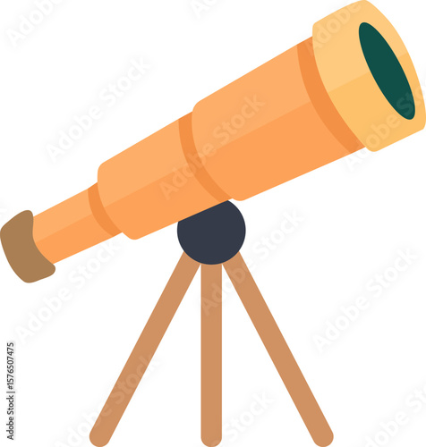 Telescope on tripod stand. Flat vector illustration isolated on white background. Astronomy and space exploration concept for design and print. Adobe Illustrator Artwork