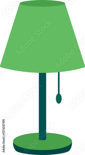 Green table lamp with lampshade and pull switch. Vector illustration isolated on white background. Interior element. Lighting and home decor concept for design and print Adobe Illustrator Artwork