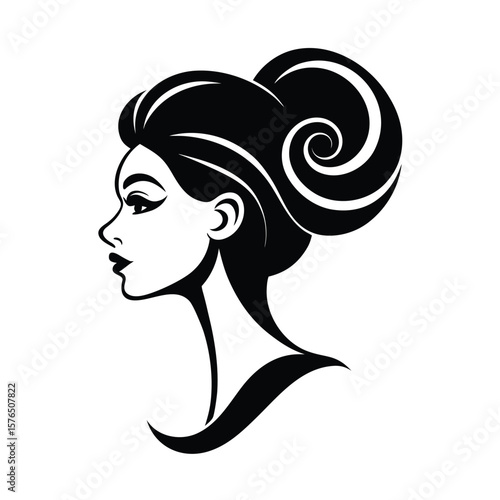 Elegant woman with stylized hair bun silhouette vector illustration