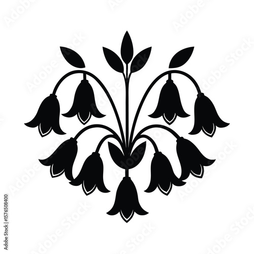 Elegant bunch of bellflower flowers floral design silhouette vector illustration