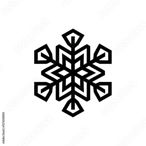 Geometric snowflake icon in minimalist black line design  