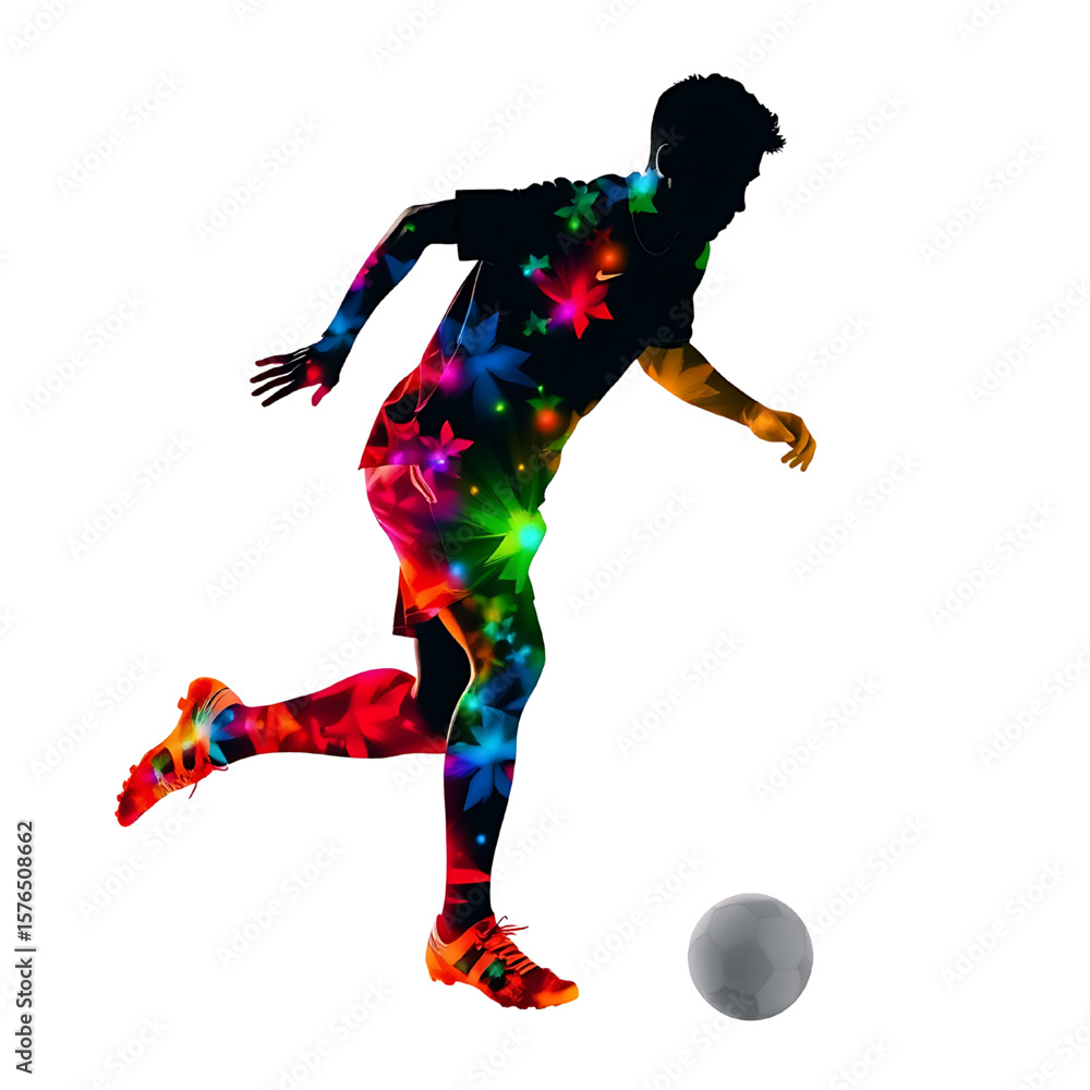 Obraz premium colorful football player silhouette with floral light effect on transparent background