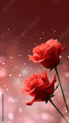 Romantic Red Roses With Sparkling Background Create a Charming Atmosphere for...