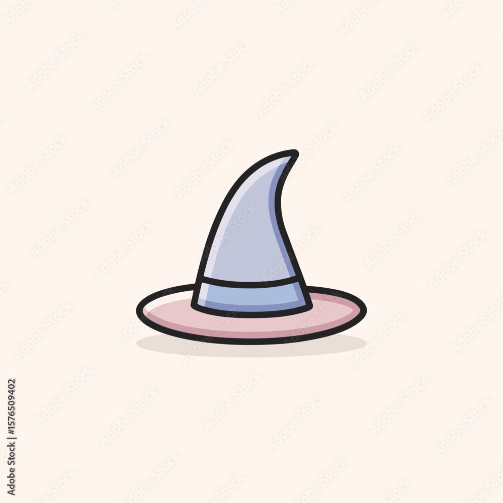 Fototapeta premium Cartoon witch hat with blue and pink colors on a light background 