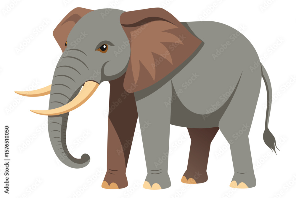 Vector illustration depicting a majestic elephant standing gracefully, showcasing its impressive tusks and large ears. Perfect for educational materials, wildlife projects, and artistic designs. Vector illustration depicting a majestic elephant standing gracefully, showcasing its impressive tusks and large ears. Perfect for educational materials, wildlife projects, and artistic designs.