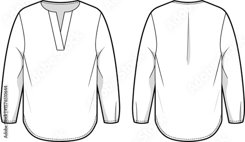 Long Sleeve Tunic Top Technical Drawing, Fashion Sketch Template, Garment Illustration for Apparel Design, Clothing Pattern, Sewing and Branding Us