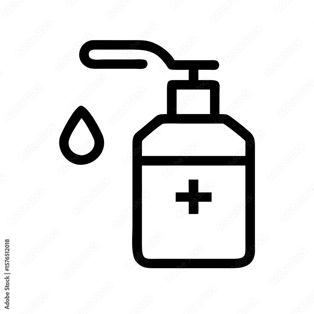 Sanitizer bottle with drop line drawing silhouette vector illustration Sanitizer bottle with drop line drawing silhouette vector illustration