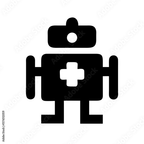 Medical robot with cross symbol silhouette vector illustration