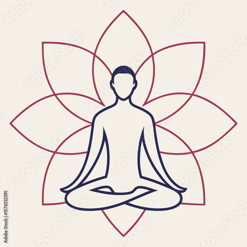 Meditating person lotus position yoga flower silhouette vector illustration