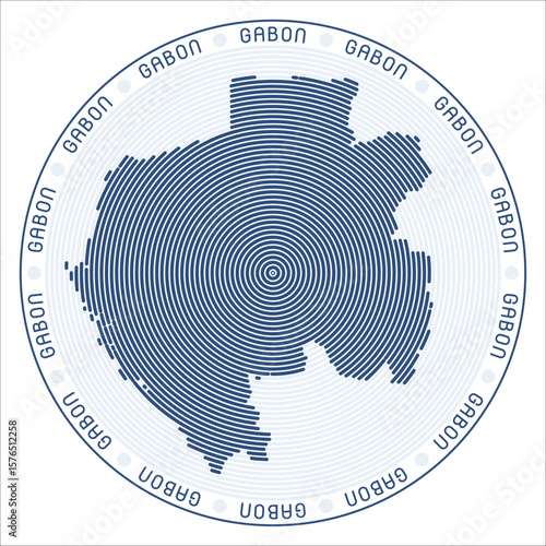 Gabon round logo design. Country shape build of rings. Gabon text around the country. Vector Illustration.