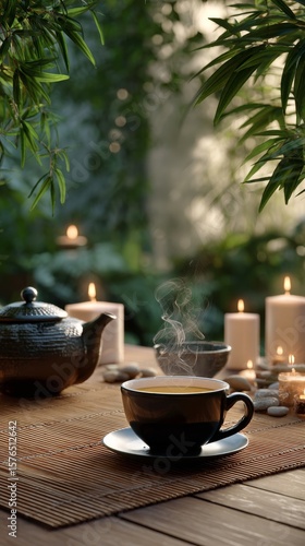 Relaxing Tea Time in a Serene Garden Setting With Candles and Calming Ambiance