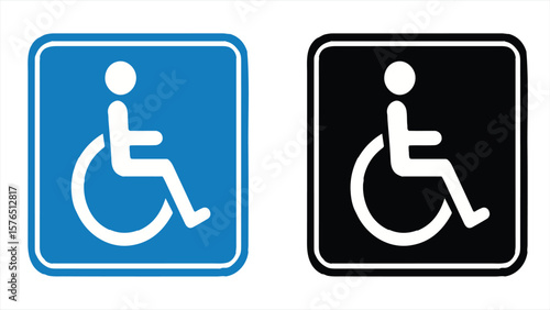 Wheelchair accessibility symbols in blue and black color backgrounds for disability and accessible area identification vector illustration

