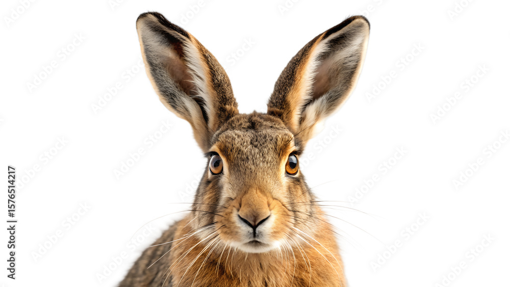 Fototapeta premium Close up of a Hare Portrait on Transparent Background