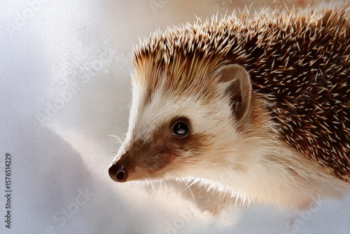 Cute Hedgehog With Brown and White Fur Posing on a Light Background